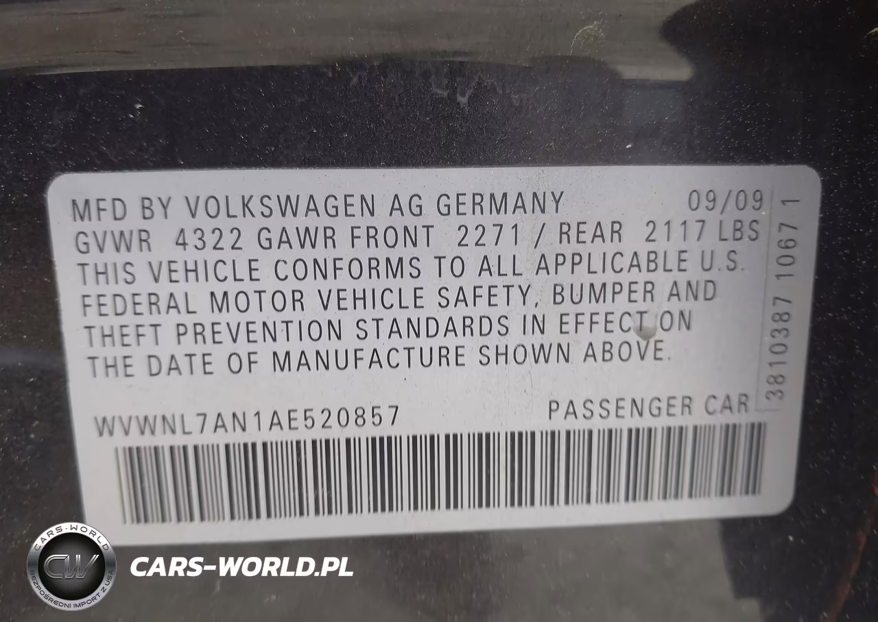 2010 Volkswagen Cc Sport VIN:WVWNL7AN1AE520857 - 9