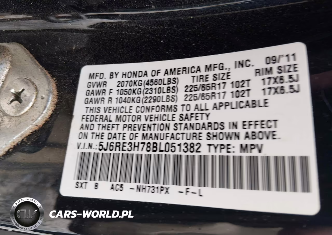 2011 Honda Cr-V Ex-L VIN:5J6RE3H78BL051382 - 9