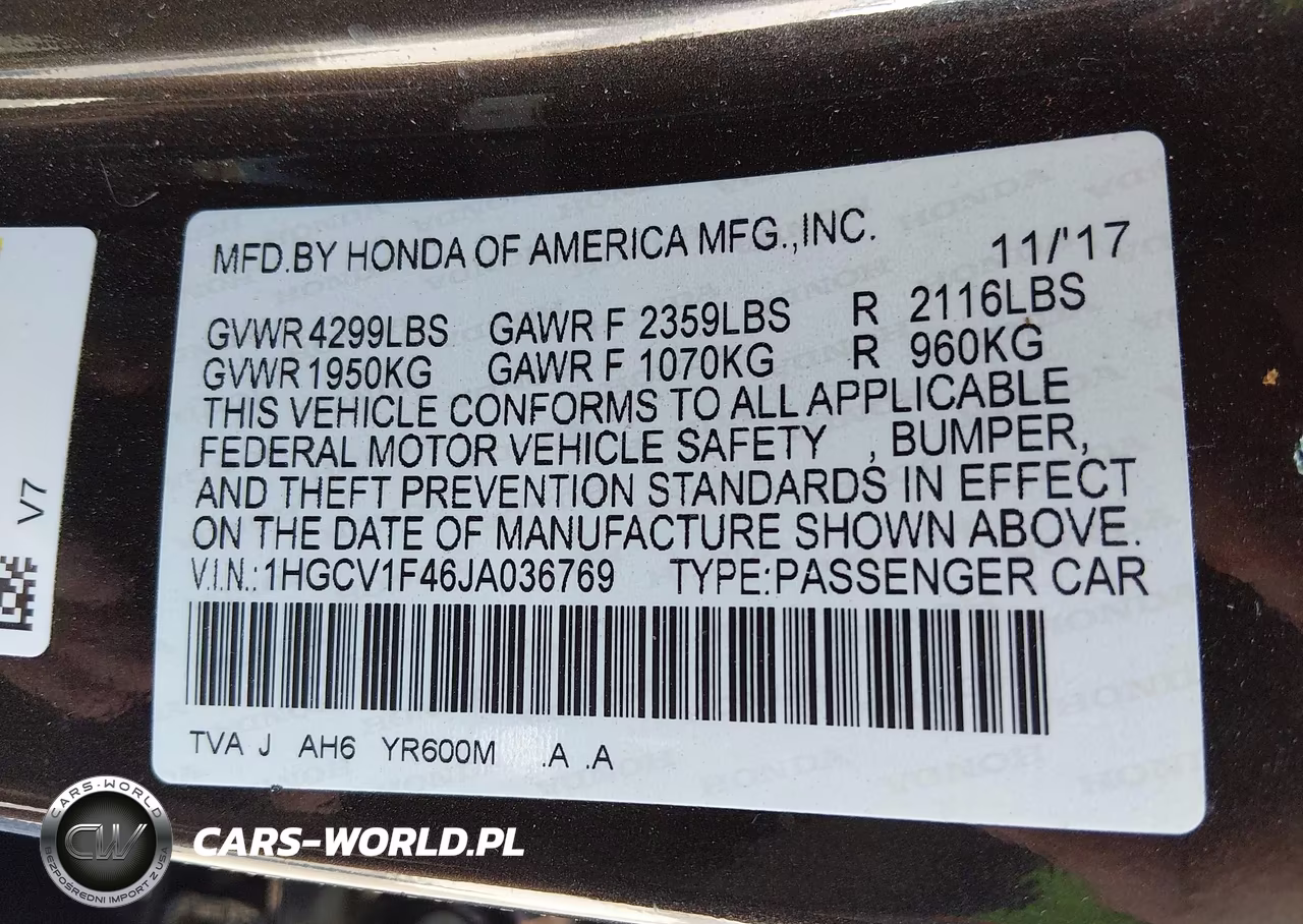 2018 Honda Accord Ex VIN:1HGCV1F46JA036769 - 9