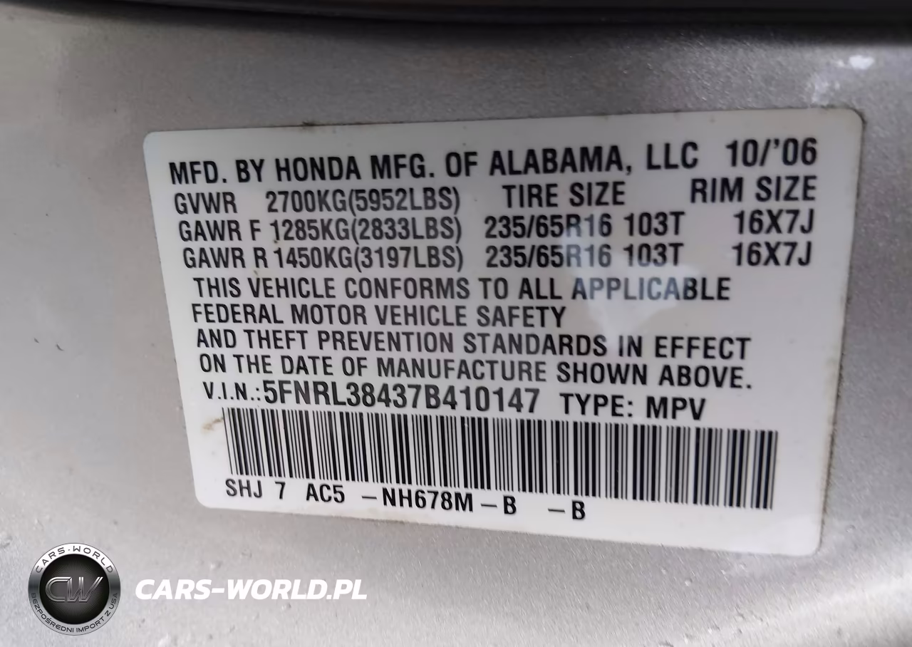 2007 Honda Odyssey Ex VIN:5FNRL38437B410147 - 9