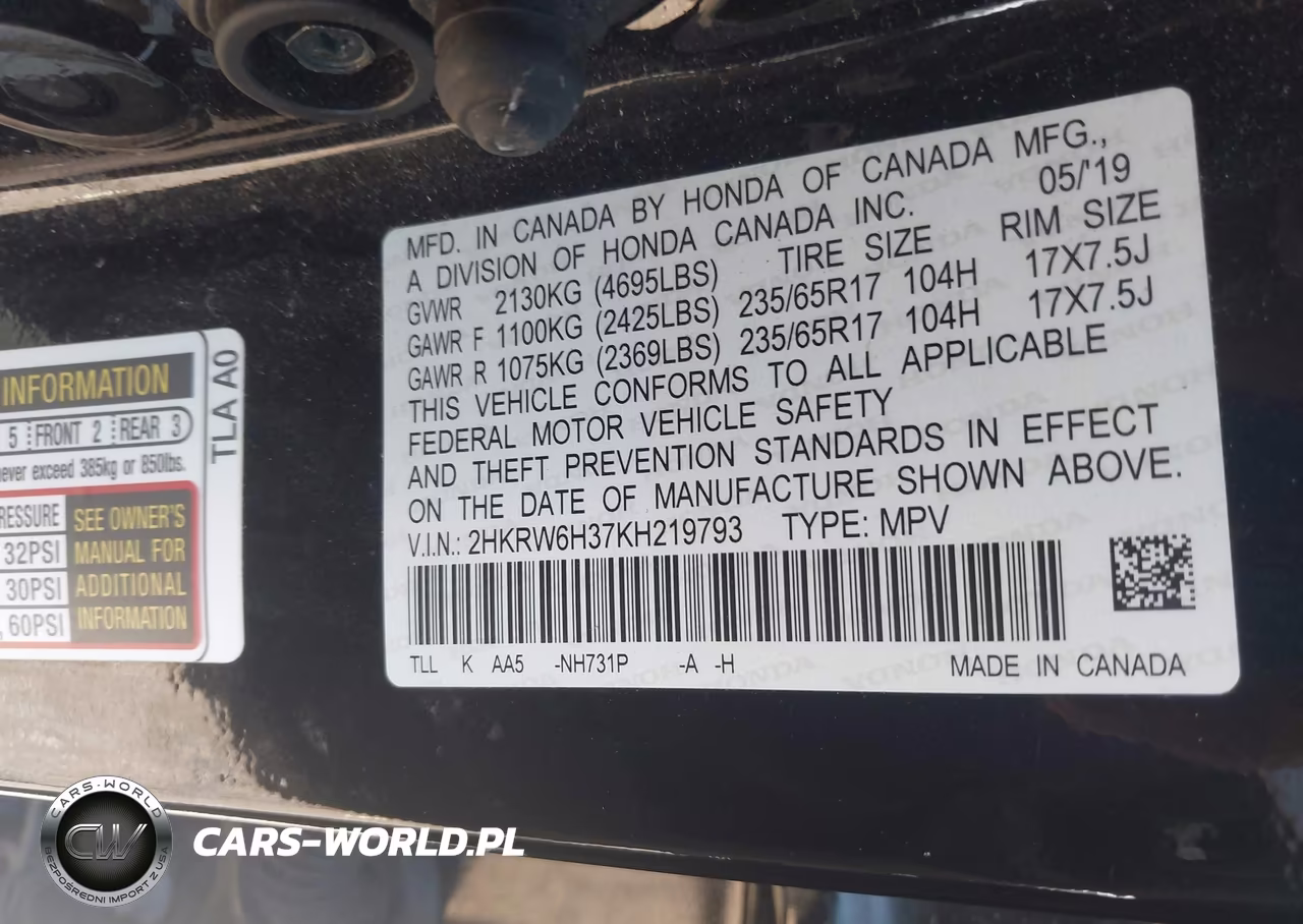 2019 Honda Cr-V Lx VIN:2HKRW6H37KH219793 - 9
