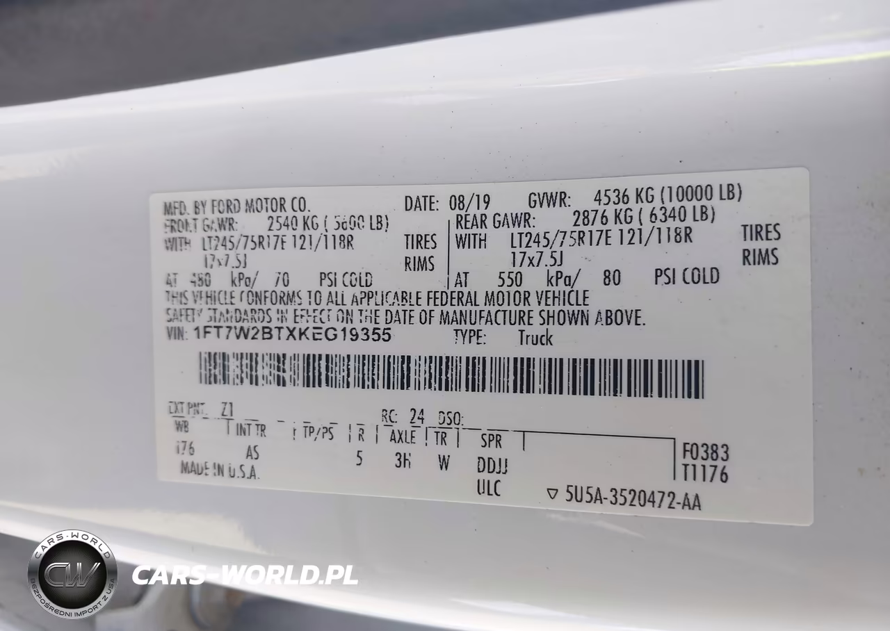 2019 Ford F-250 Xl VIN:1FT7W2BTXKEG19355 - 9