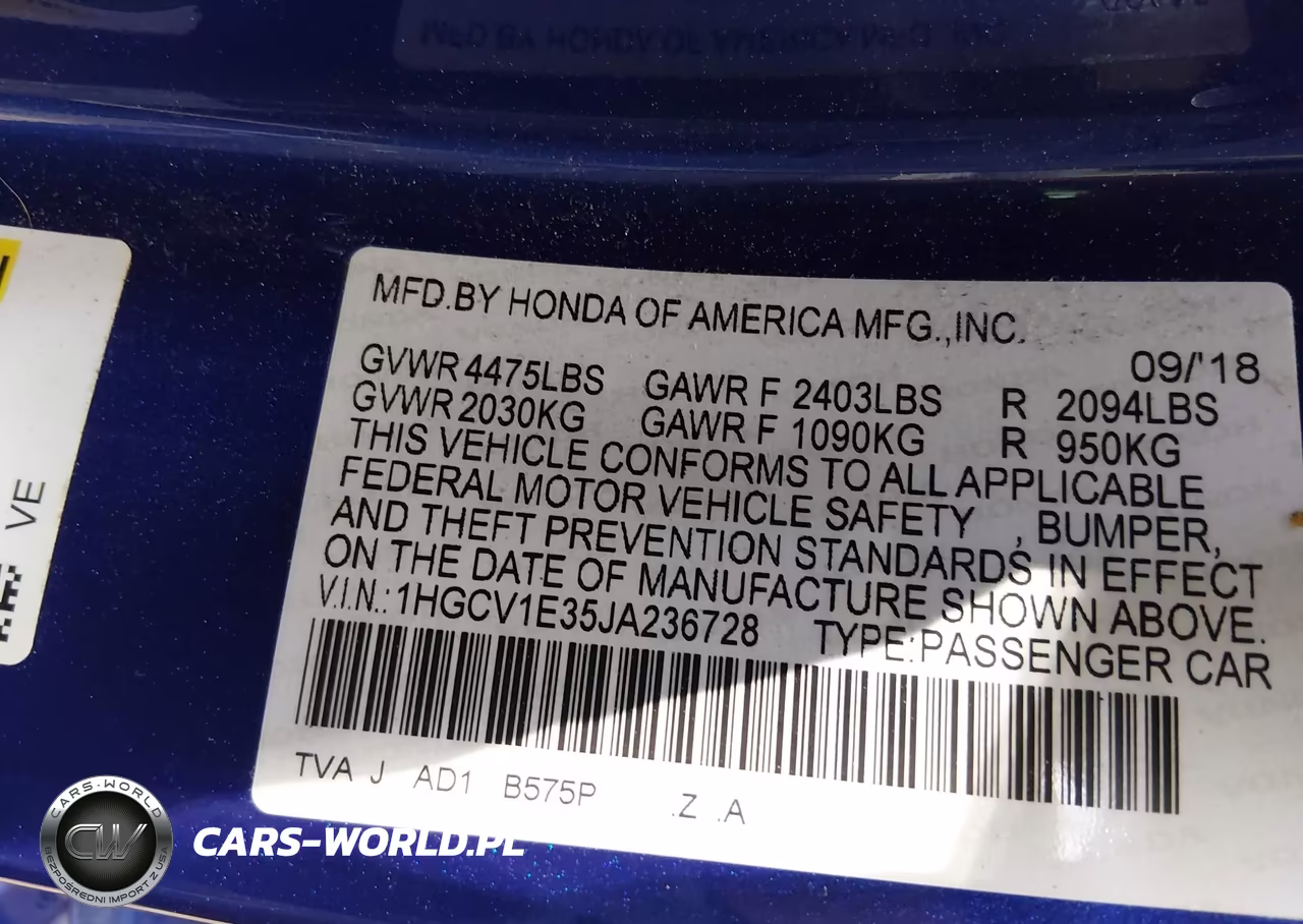 2018 Honda Accord Sport VIN:1HGCV1E35JA236728 - 9