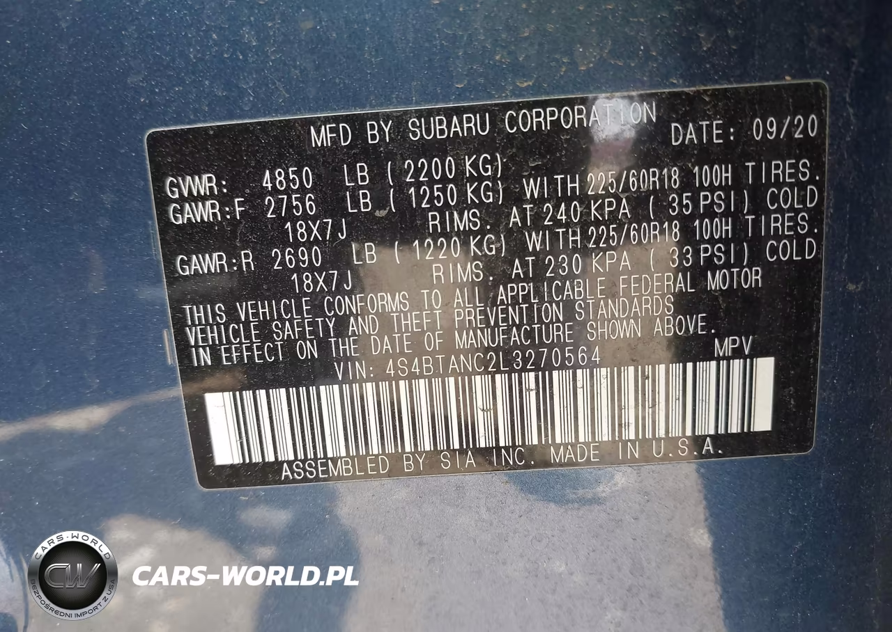 2020 Subaru Outback Limited VIN:4S4BTANC2L3270564 - 9