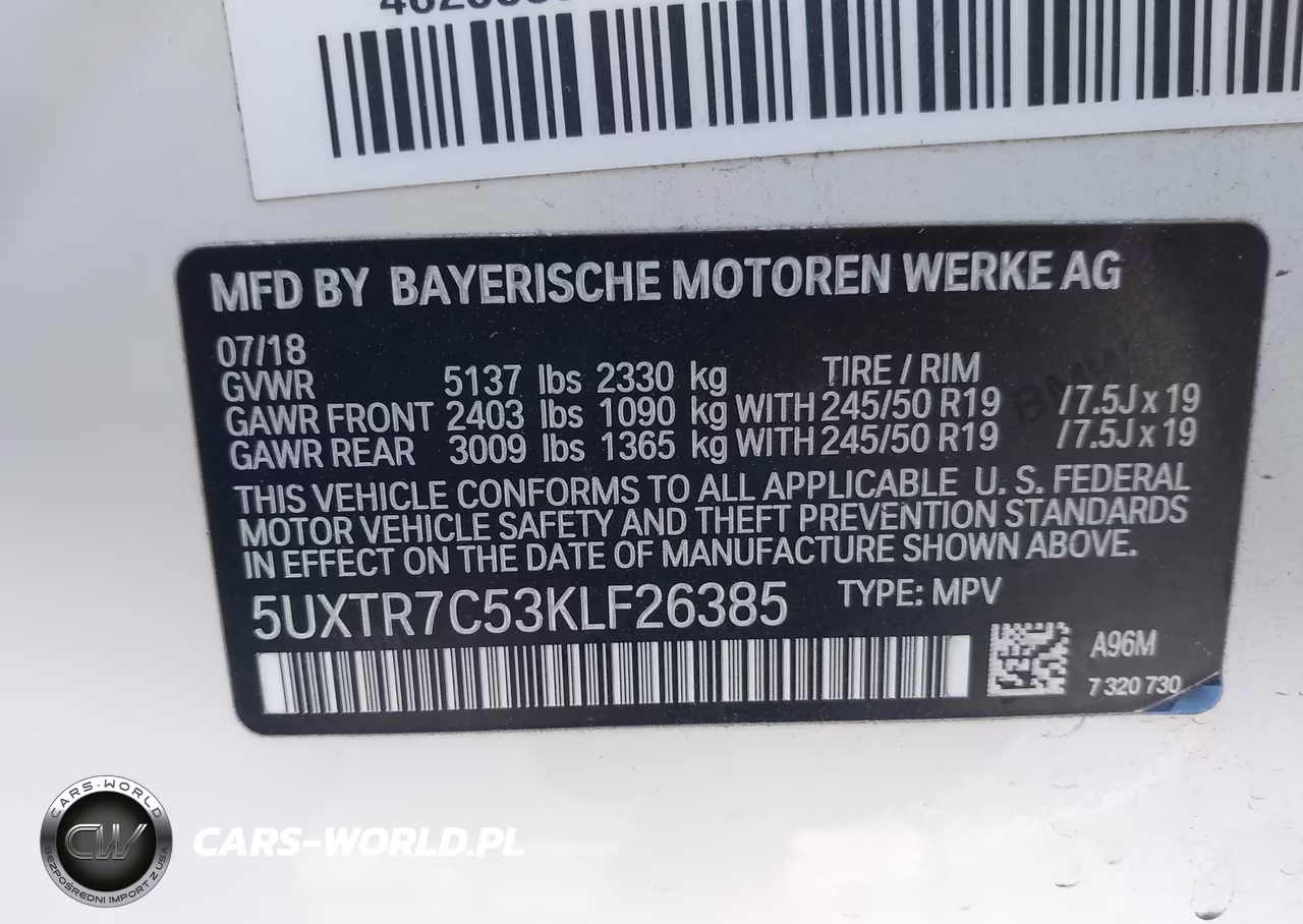 2019 BMW X3 Sdrive30I VIN:5UXTR7C53KLF26385 - 9
