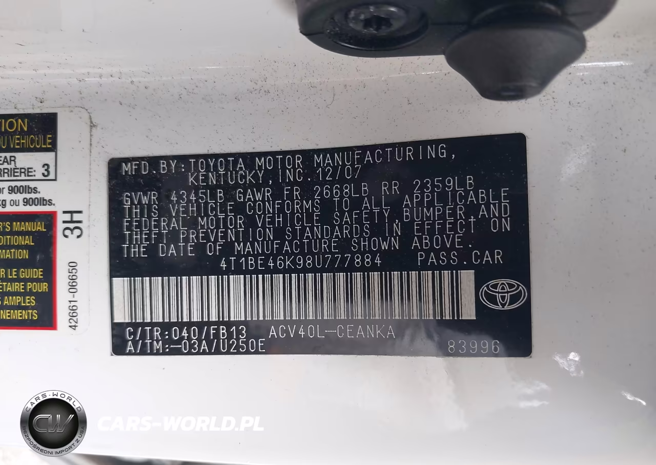 2008 Toyota Camry Le VIN:4T1BE46K98U777884 - 9