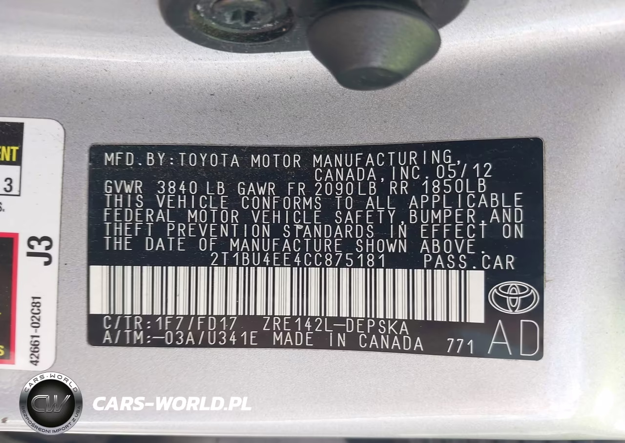 2012 Toyota Corolla S VIN:2T1BU4EE4CC875181 - 9