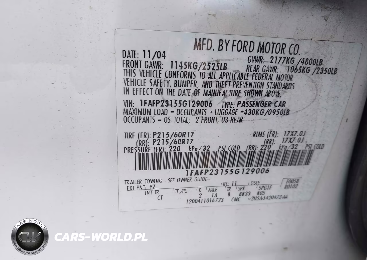 2005 Ford Five Hundred Se VIN:1FAFP23155G129006 - 9