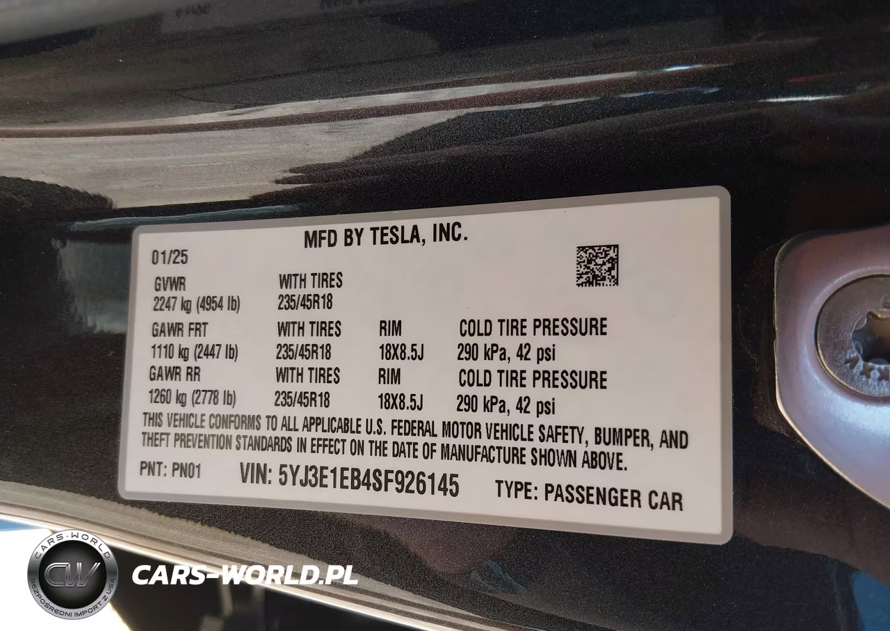 2025 Tesla Model 3 Long Range All-Wheel Drive VIN:5YJ3E1EB4SF926145 - 9