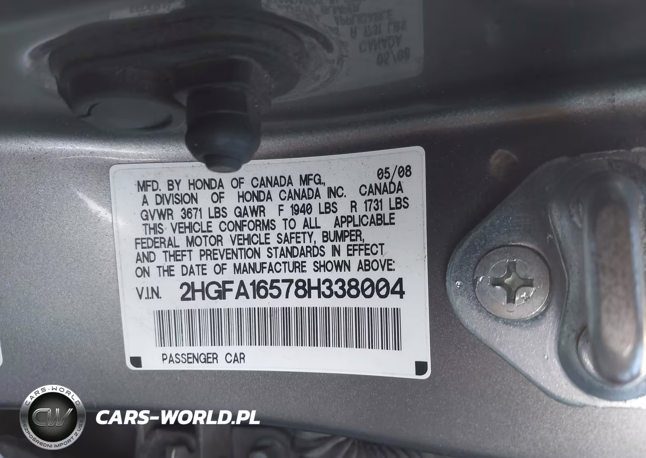 2008 Honda Civic Lx VIN:2HGFA16578H338004 - 9