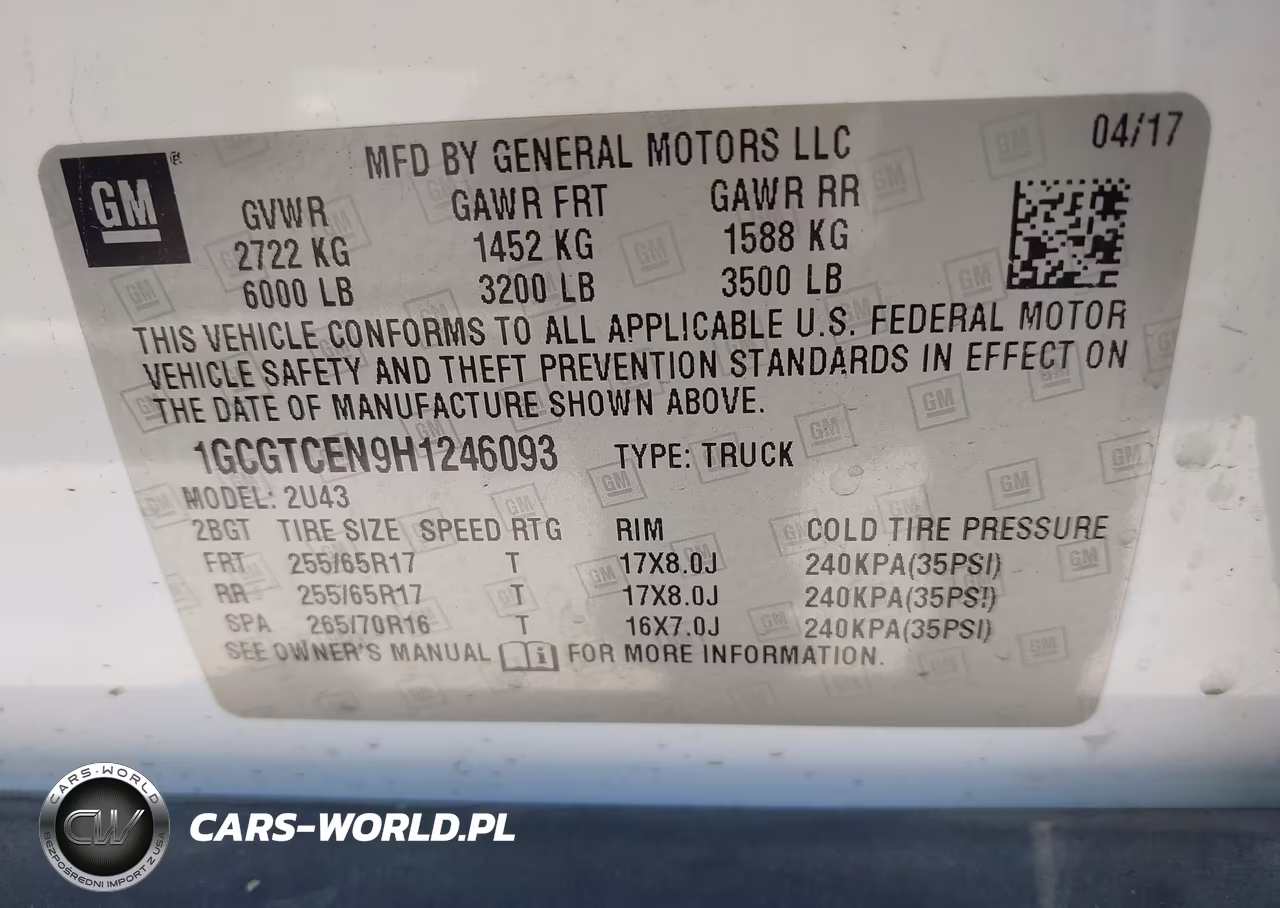 2017 Chevrolet Colorado Lt VIN:1GCGTCEN9H1246093 - 9