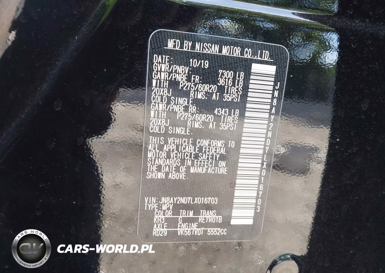 2020 Nissan Armada Sl 2Wd VIN:JN8AY2ND7LX016703 - 9