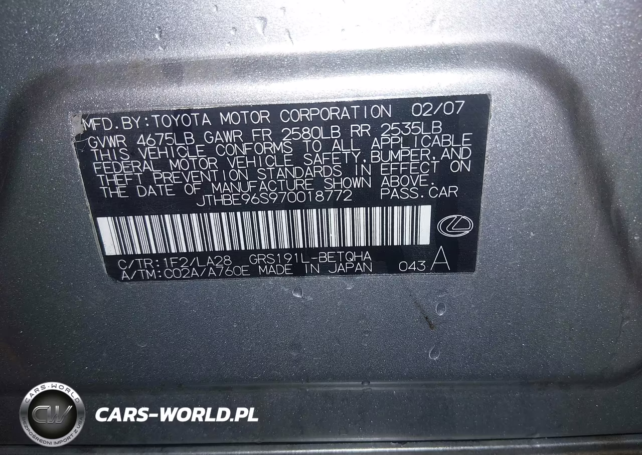 2007 Lexus Gs 350 VIN:JTHBE96S970018772 - 9