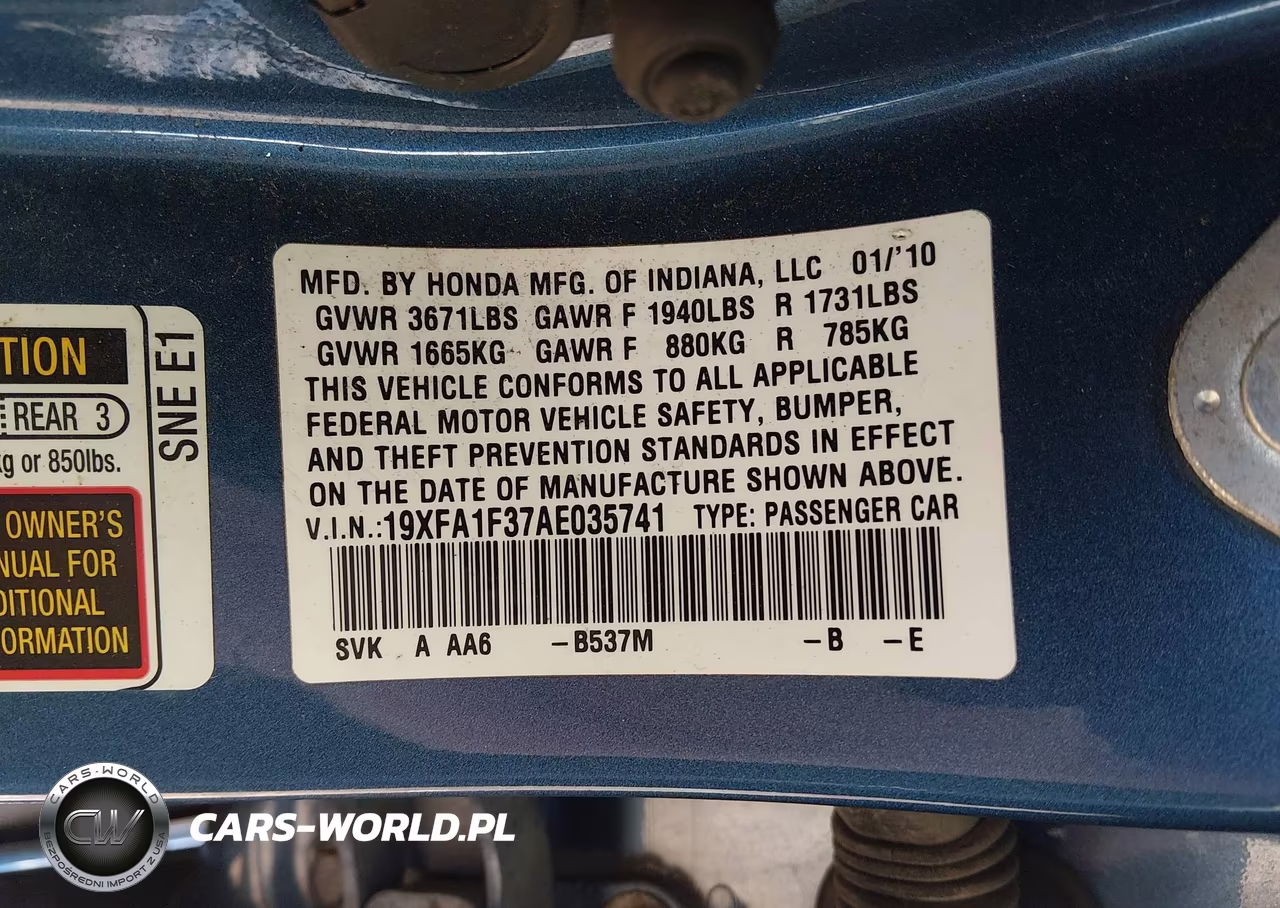 2010 Honda Civic Vp VIN:19XFA1F37AE035741 - 9