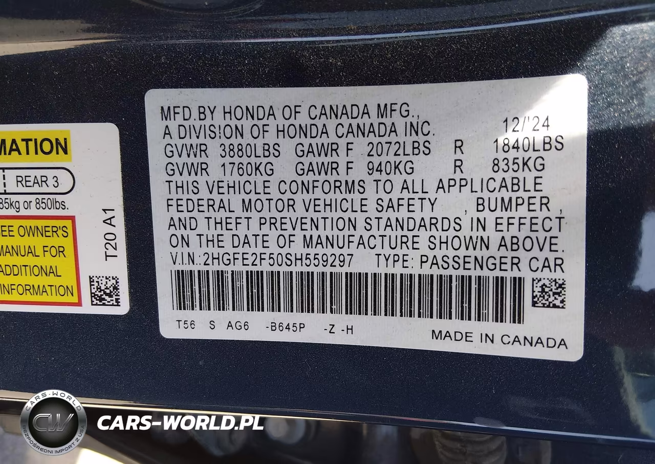 2025 Honda Civic Sport VIN:2HGFE2F50SH559297 - 9