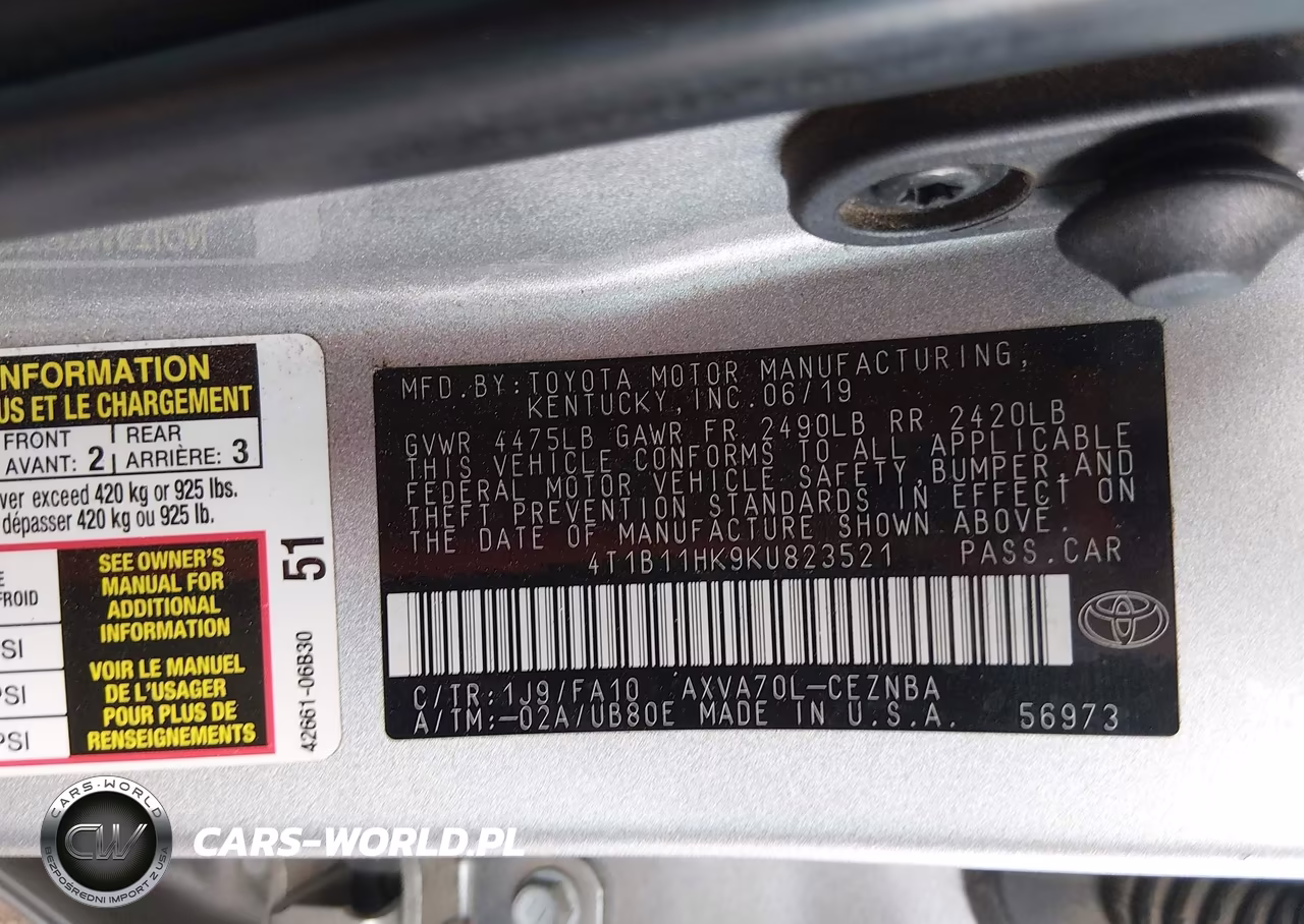 2019 Toyota Camry Le VIN:4T1B11HK9KU823521 - 9