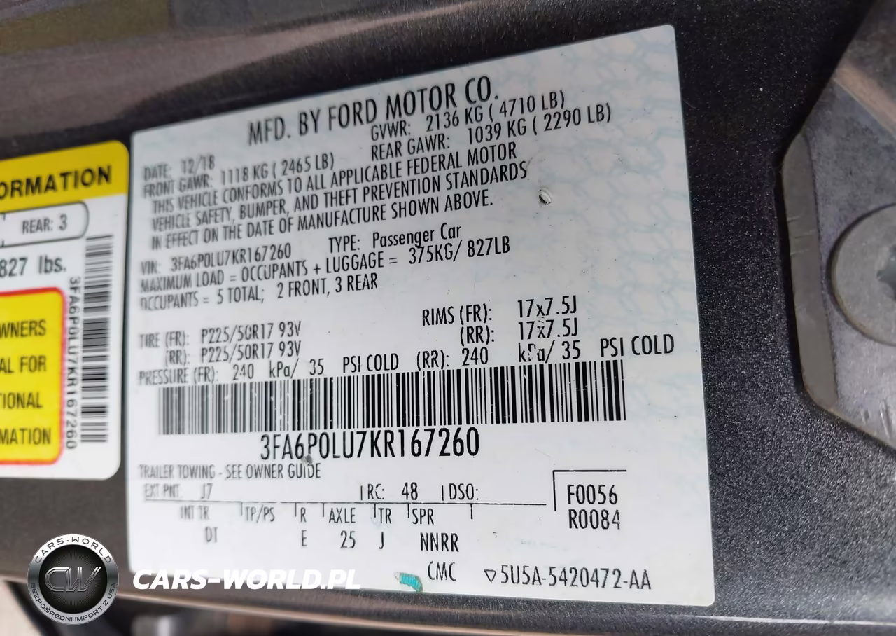 2019 Ford Fusion Hybrid Se VIN:3FA6P0LU7KR167260 - 9