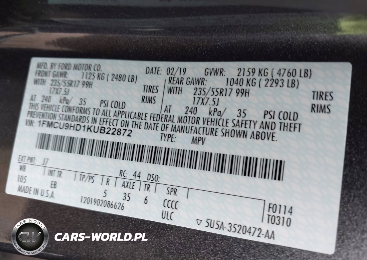 2019 Ford Escape Sel VIN:1FMCU9HD1KUB22872 - 9