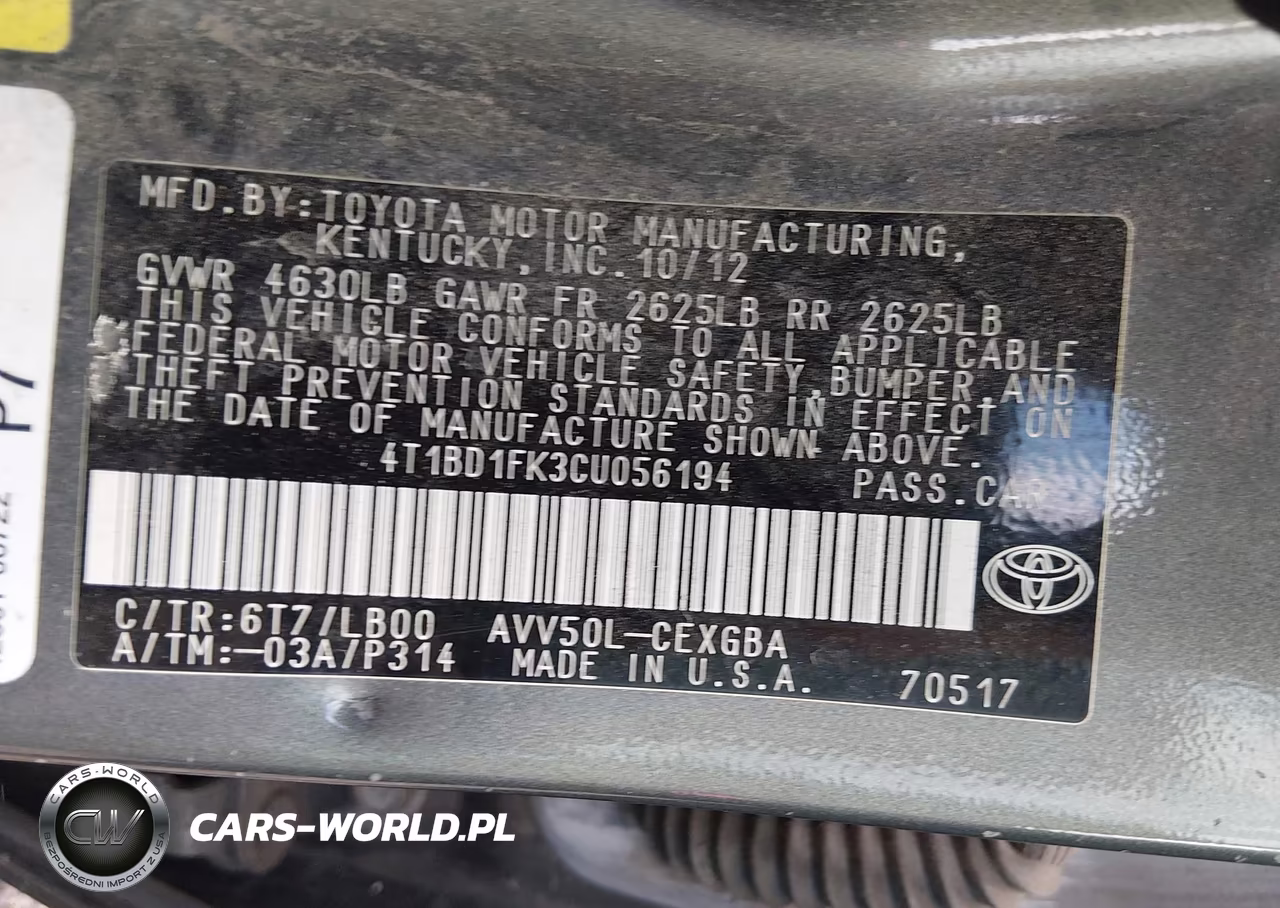 2012 Toyota Camry Hybrid Xle VIN:4T1BD1FK3CU056194 - 9