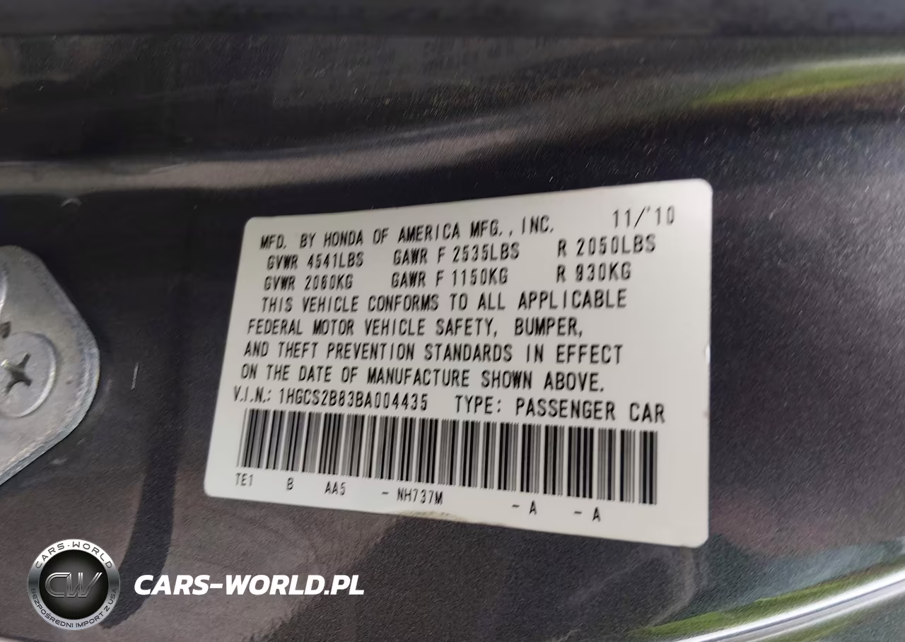 2011 Honda Accord 3.5 Ex-L VIN:1HGCS2B83BA004435 - 9