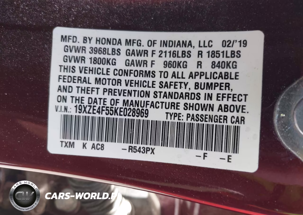 2019 Honda Insight Ex VIN:19XZE4F55KE028969 - 9