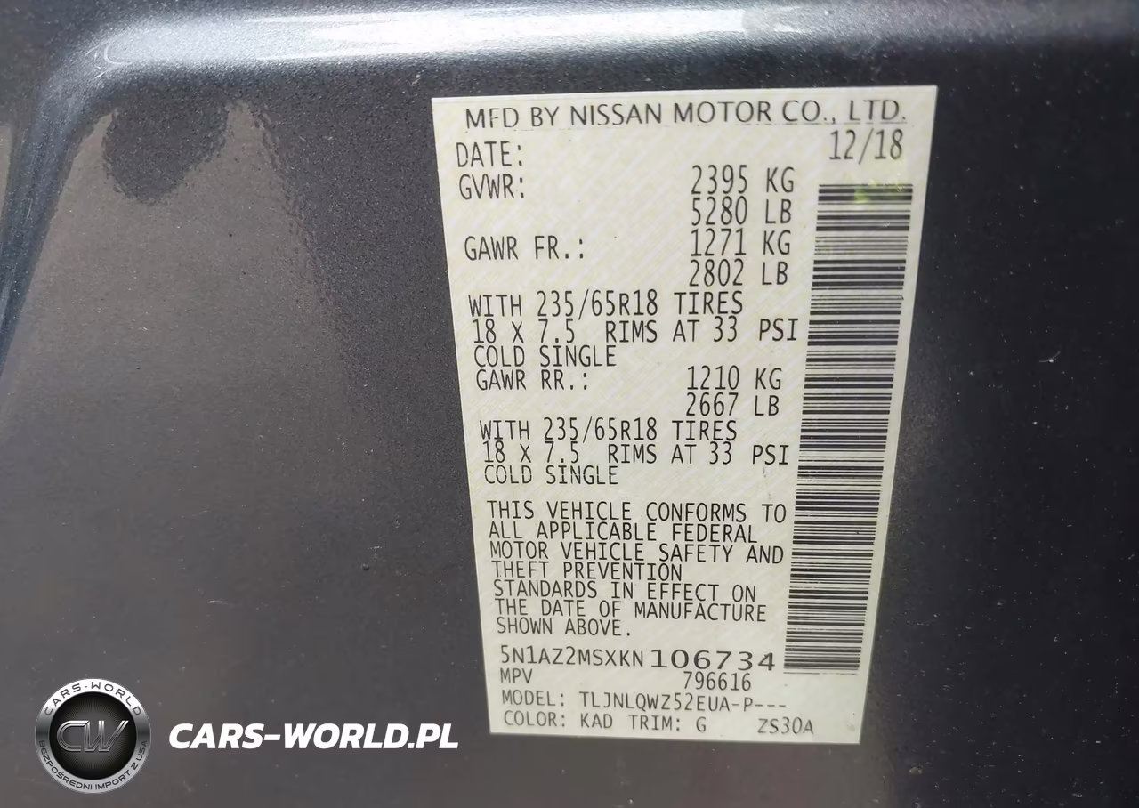 2019 Nissan Murano Sv VIN:5N1AZ2MSXKN106734 - 9