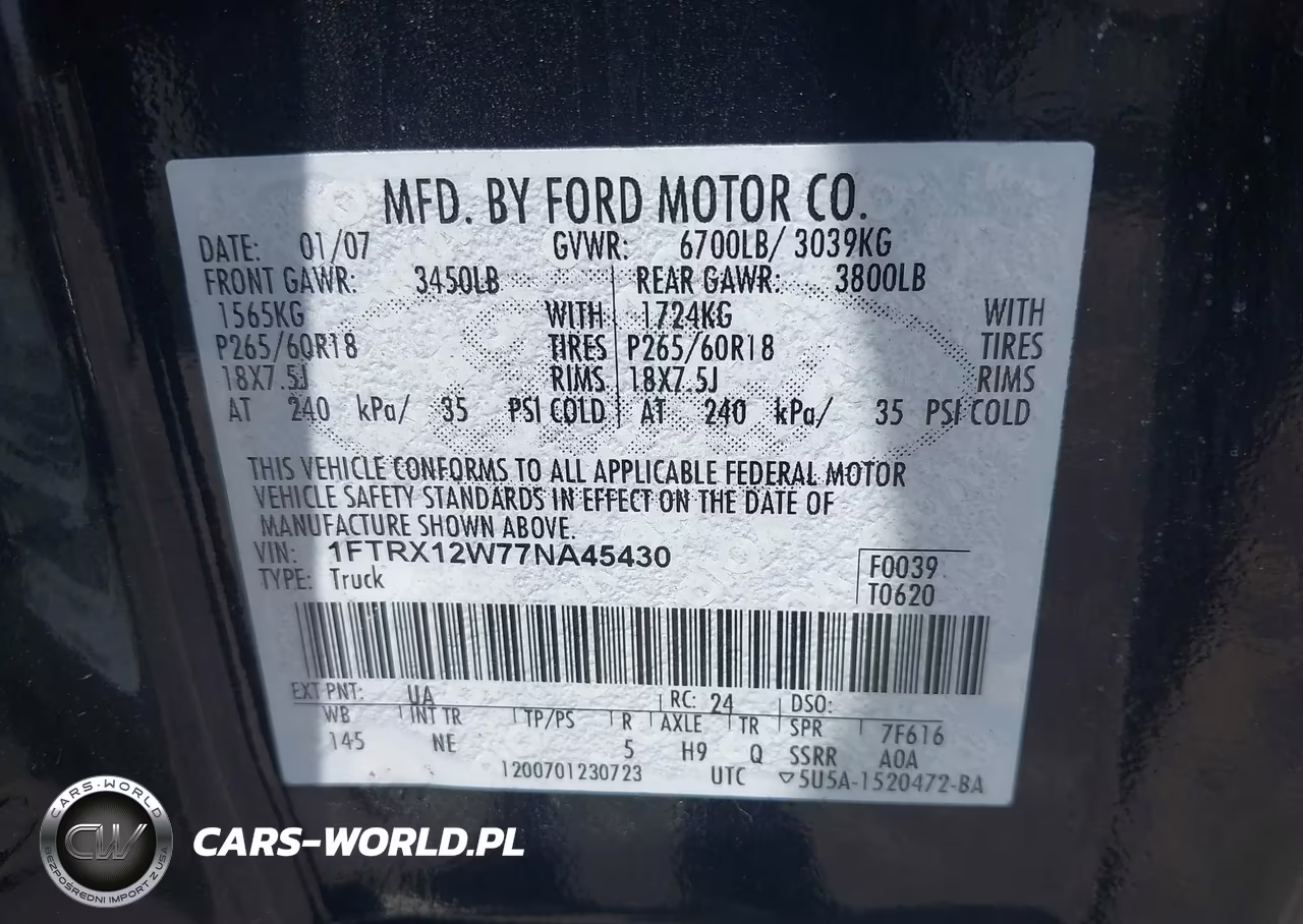 2007 Ford F-150 Stx-Xl-Xlt VIN:1FTRX12W77NA45430 - 9