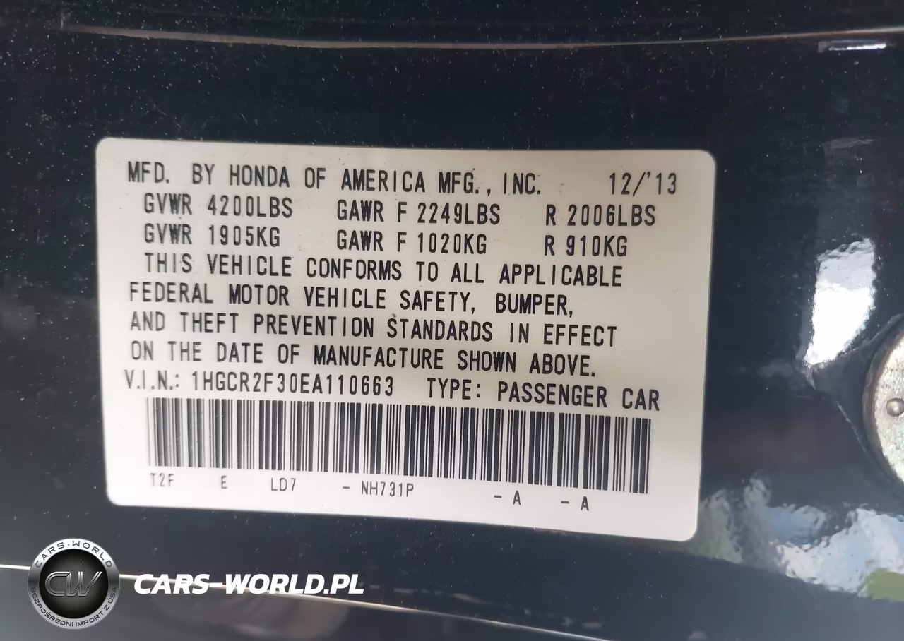 2014 Honda Accord Lx VIN:1HGCR2F30EA110663 - 9