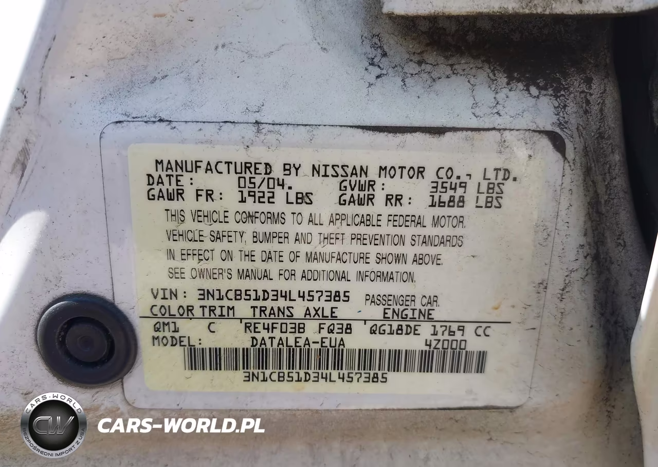 2004 Nissan Sentra 1.8S VIN:3N1CB51D34L457385 - 9