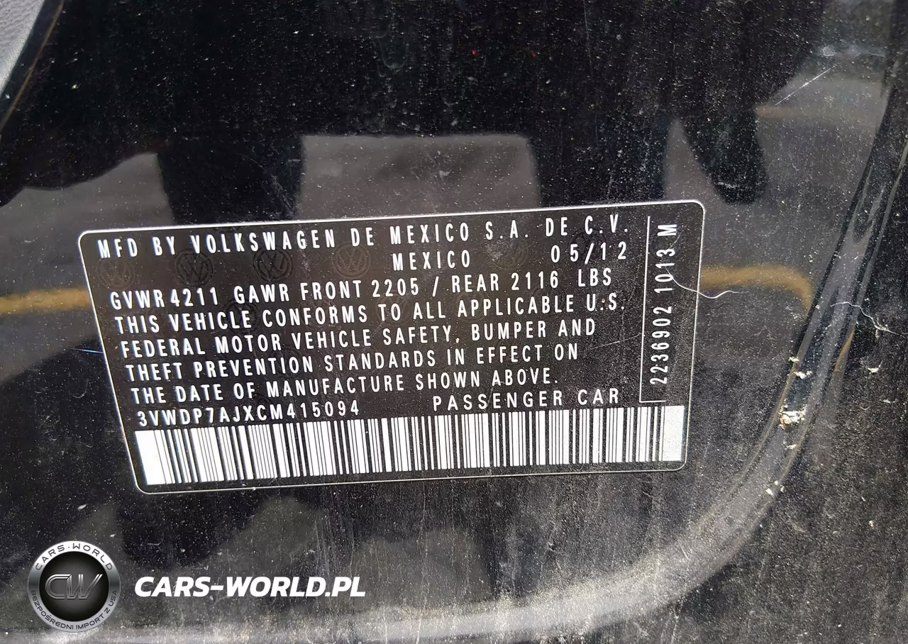 2012 Volkswagen Jetta 2.5L Se VIN:3VWDP7AJXCM415094 - 9
