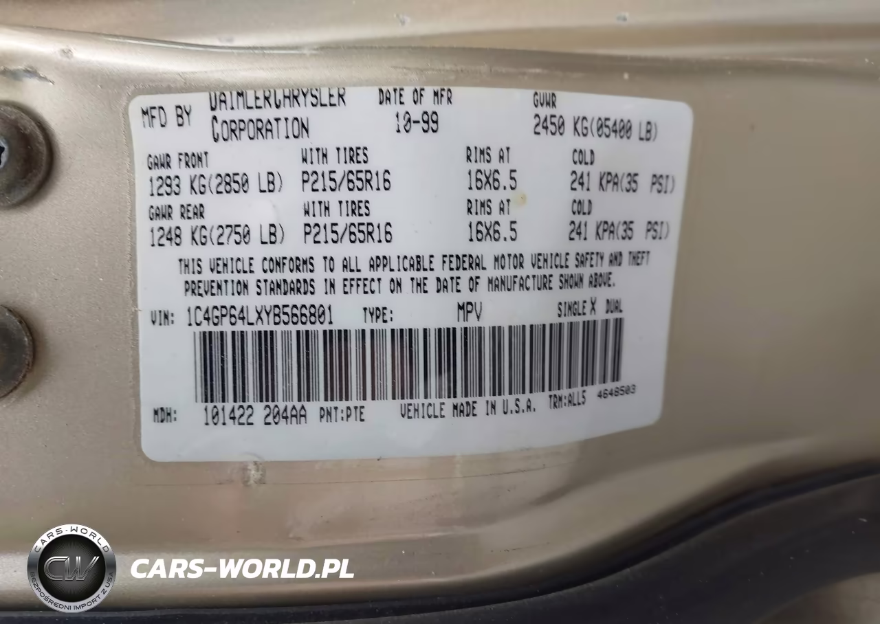2000 Chrysler Town & Country Limited VIN:1C4GP64LXYB566801 - 9