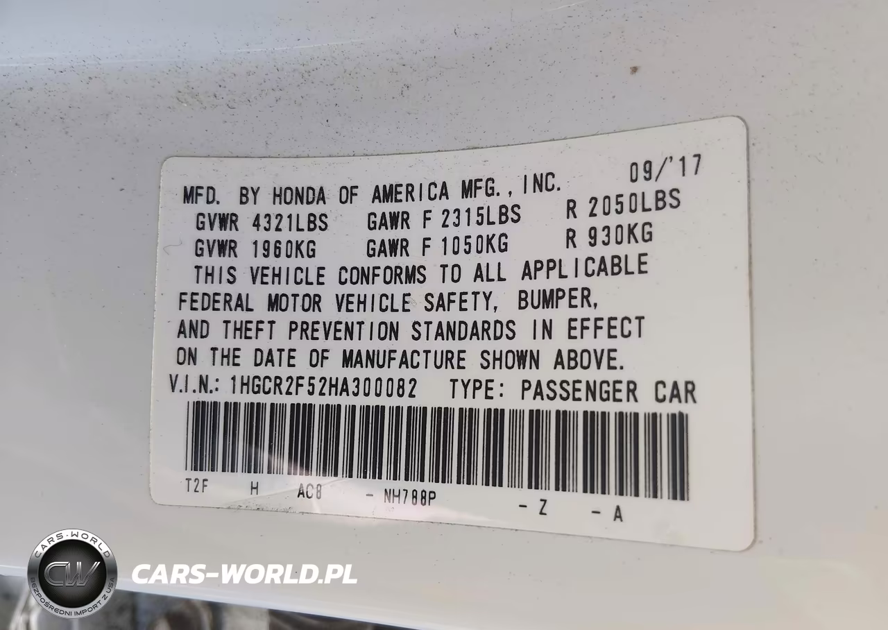 2017 HONDA ACCORD SPORT VIN:1HGCR2F52HA300082 - 9