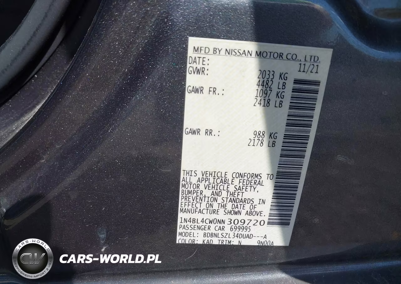2022 Nissan Altima Sr Intelligent Awd VIN:1N4BL4CW0NN309720 - 9
