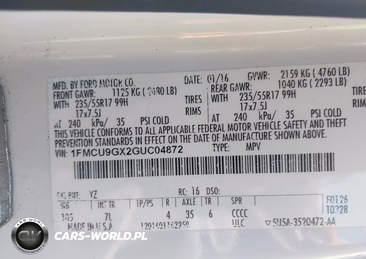 2016 Ford Escape Se VIN:1FMCU9GX2GUC04872 - 9