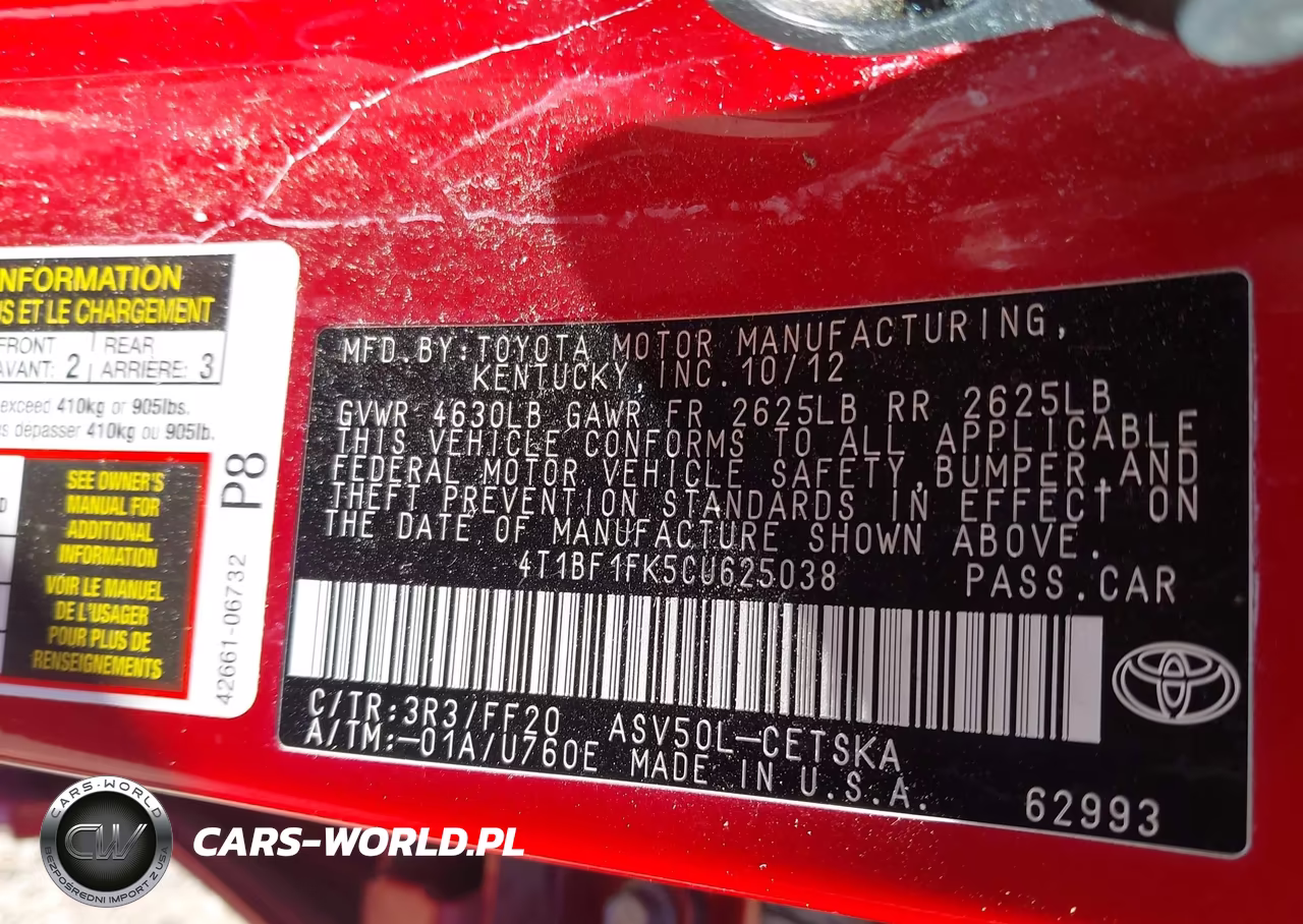 2012 Toyota Camry Se Limited Edition VIN:4T1BF1FK5CU625038 - 9