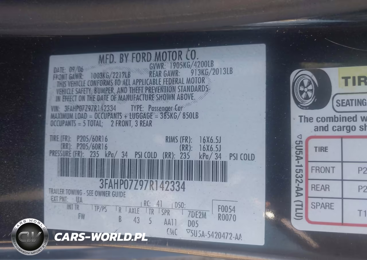 2007 Ford Fusion Se VIN:3FAHP07Z97R142334 - 9