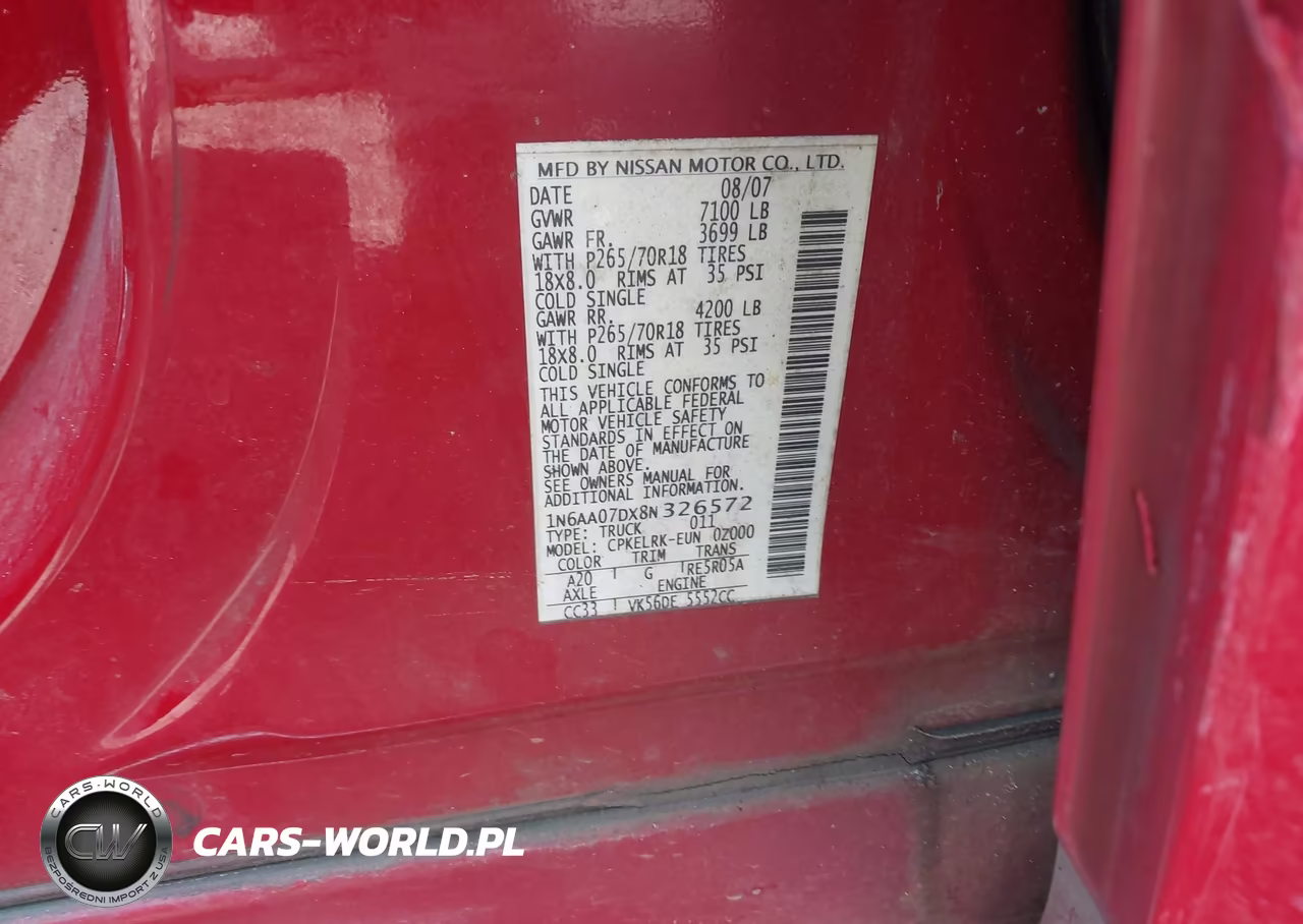 2008 Nissan Titan Xe VIN:1N6AA07DX8N326572 - 9