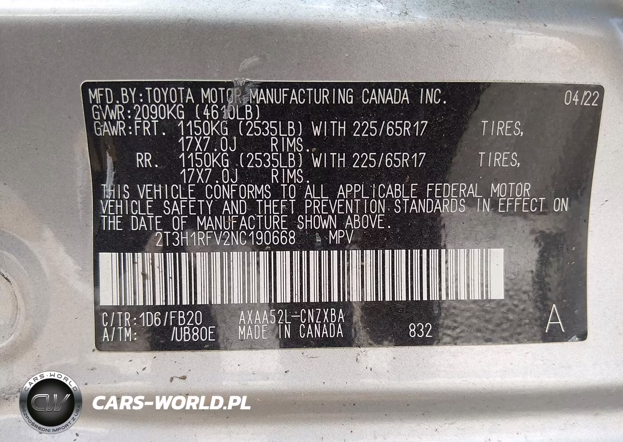 2022 Toyota Rav4 Le VIN:2T3H1RFV2NC190668 - 9