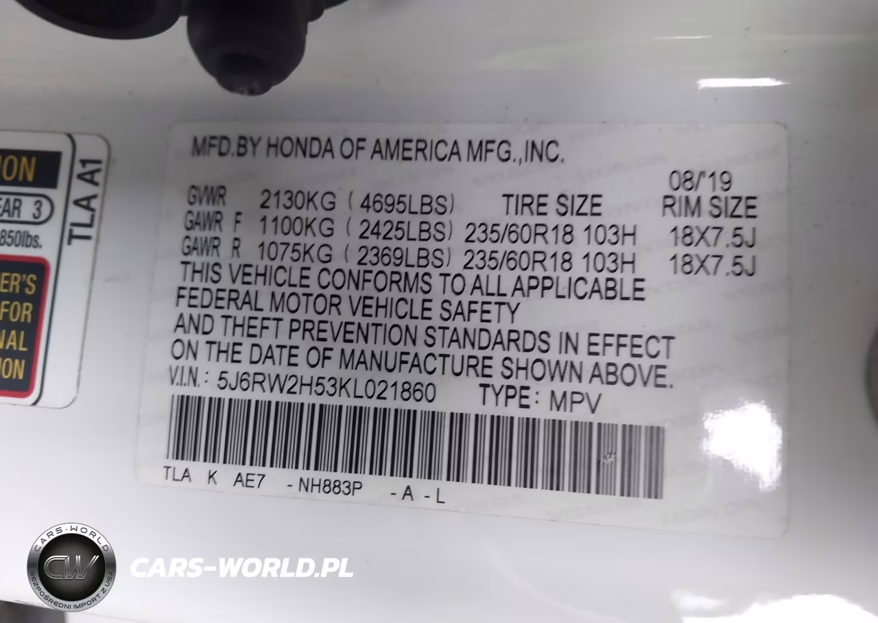 2019 Honda Cr-V Ex VIN:5J6RW2H53KL021860 - 9