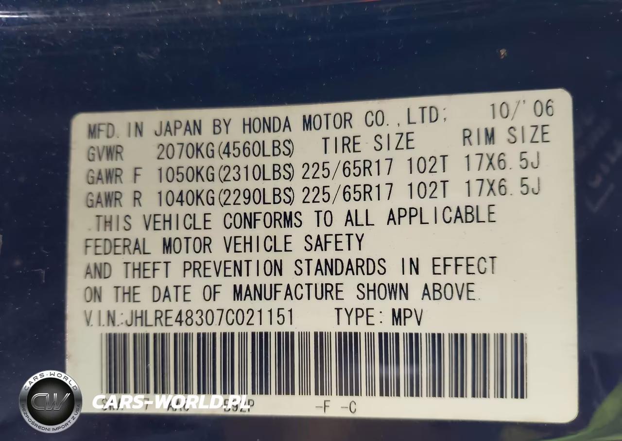 2007 Honda Cr-V Lx VIN:JHLRE48307C021151 - 9