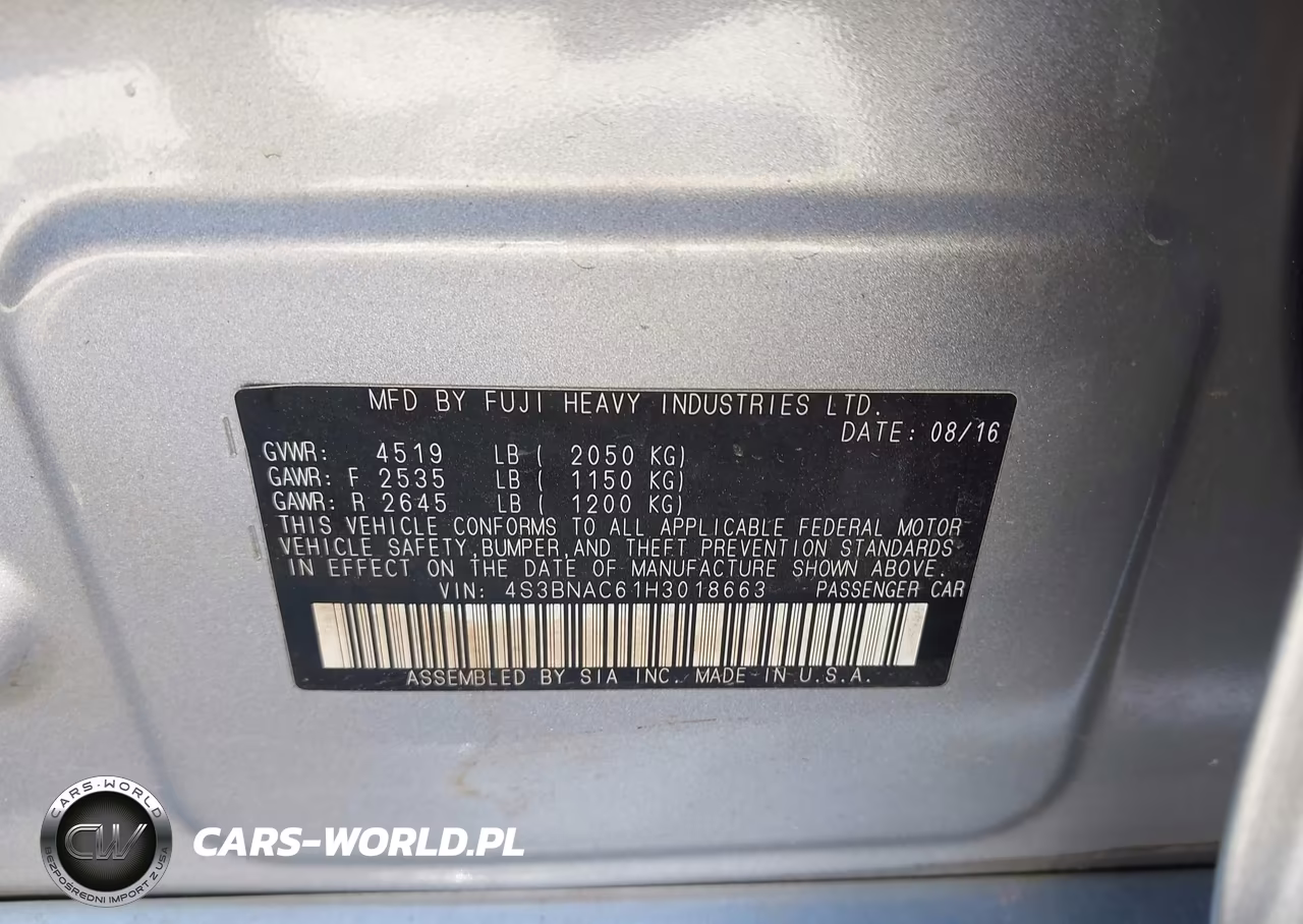 2017 Subaru Legacy 2.5I Premium VIN:4S3BNAC61H3018663 - 9