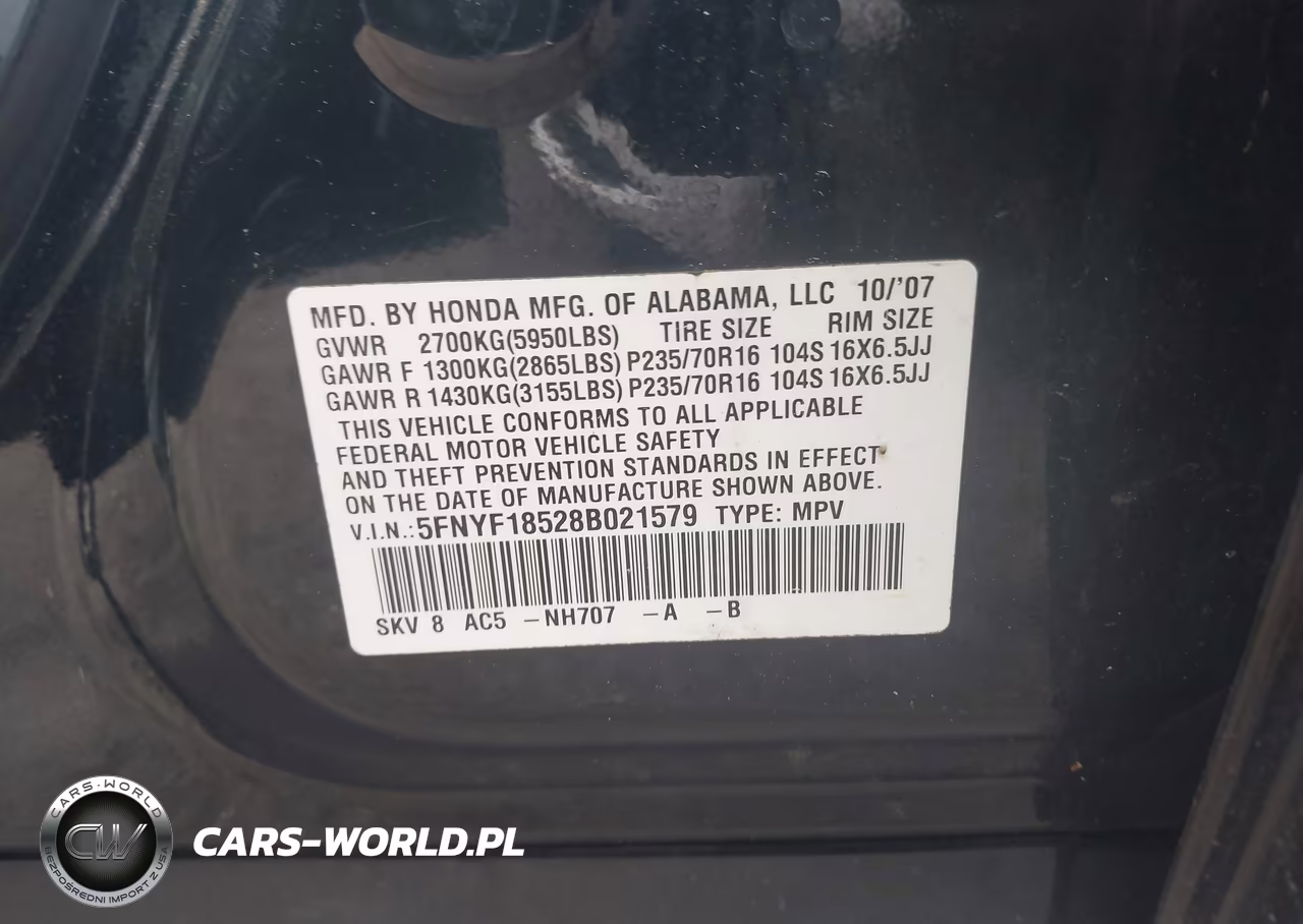 2008 Honda Pilot Ex-L VIN:5FNYF18528B021579 - 9