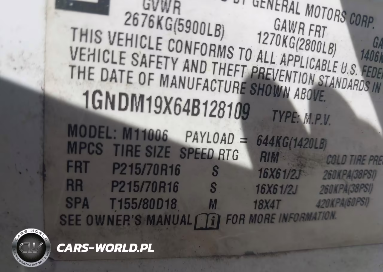 2004 Chevrolet Astro VIN:1GNDM19X64B128109 - 9