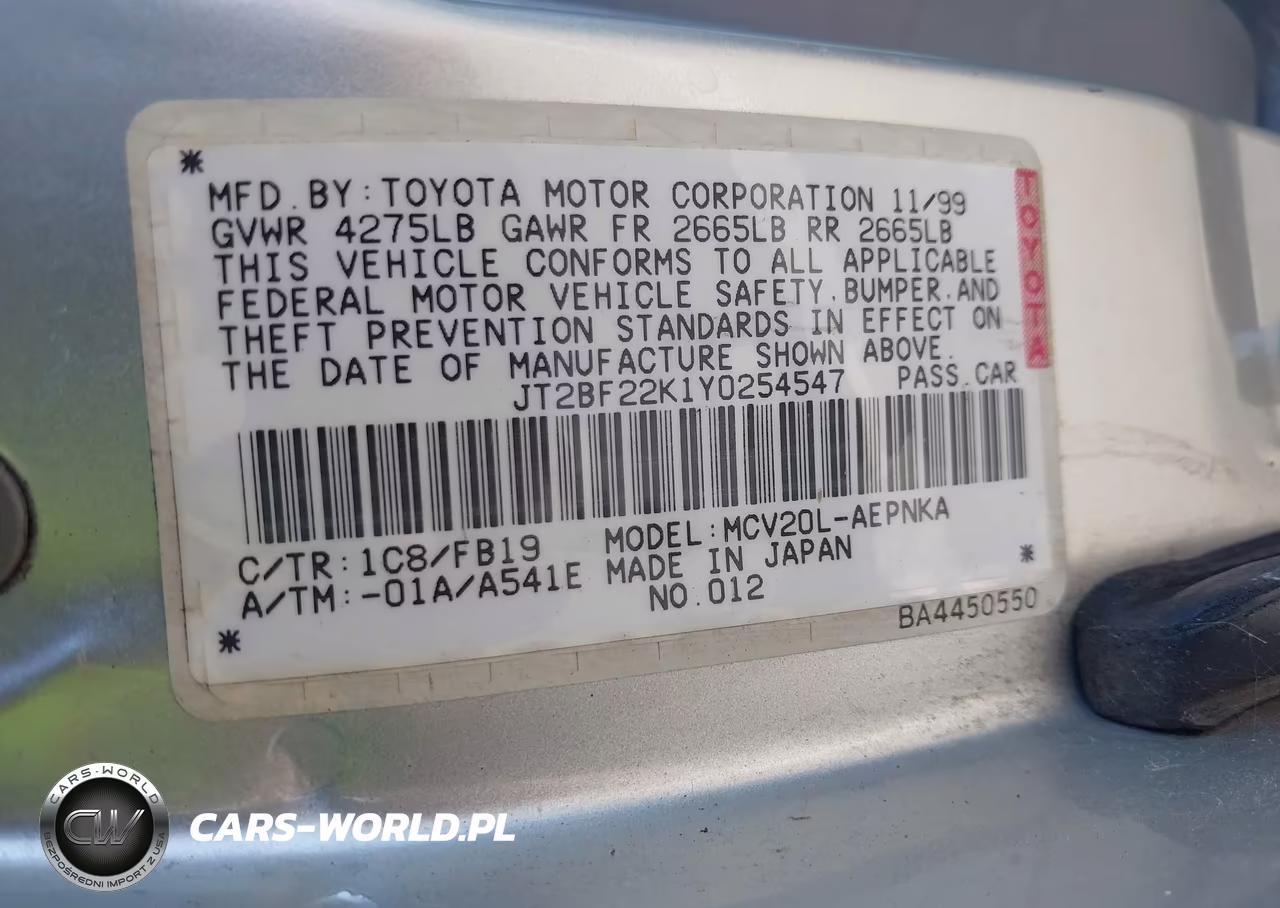 2000 Toyota Camry Le V6 VIN:JT2BF22K1Y0254547 - 9