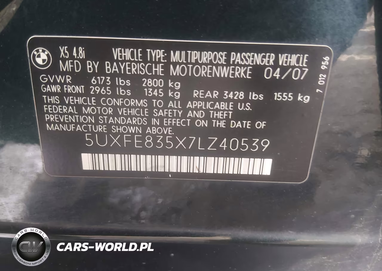 2007 BMW X5 4.8I VIN:5UXFE835X7LZ40539 - 9