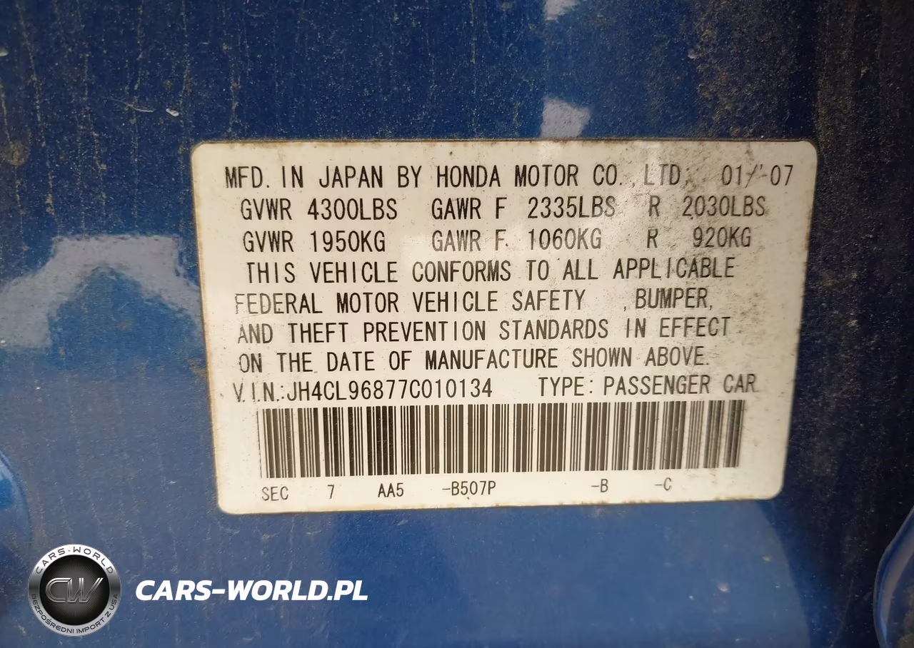 2007 Acura Tsx VIN:JH4CL96877C010134 - 9