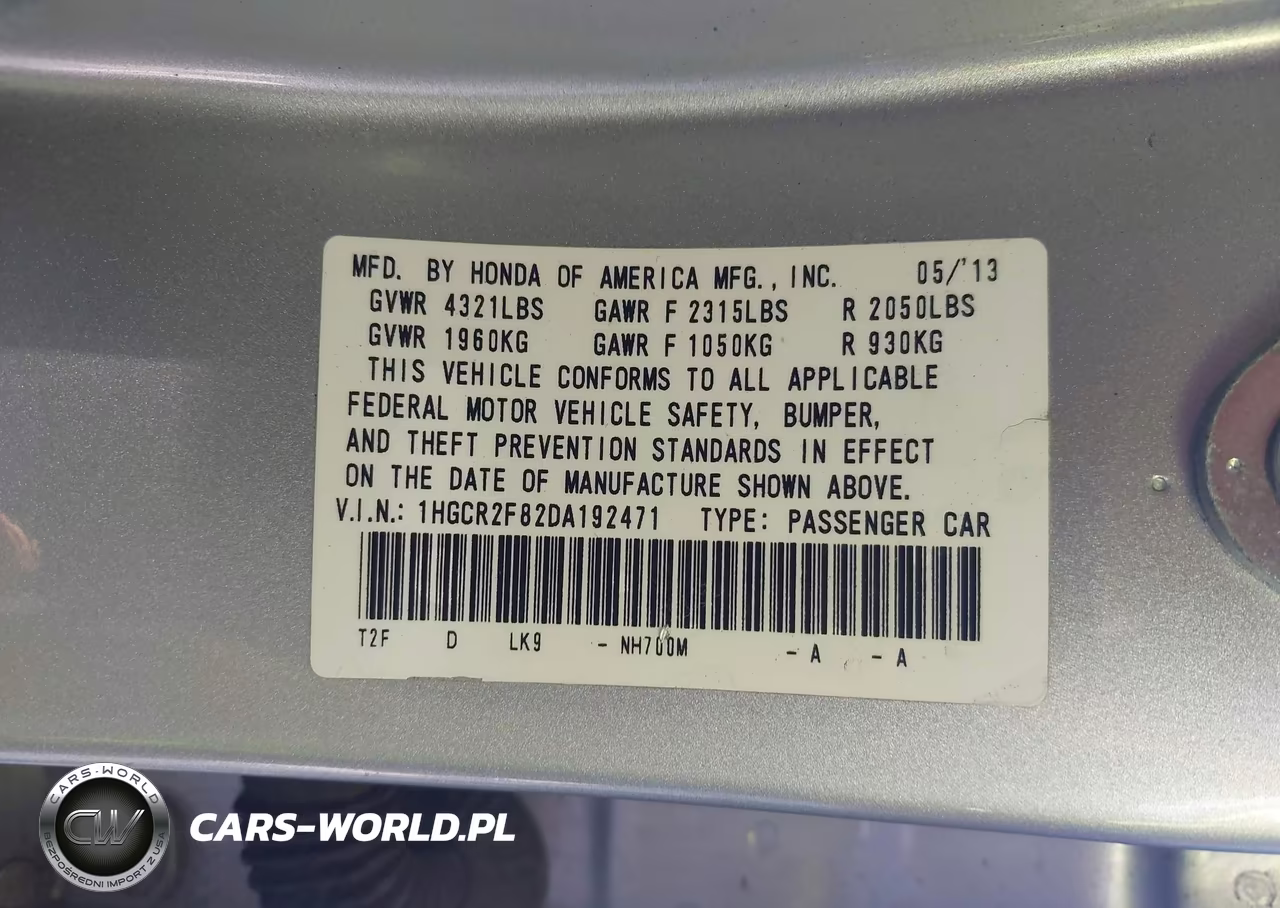 2013 Honda Accord Ex-L VIN:1HGCR2F82DA192471 - 9