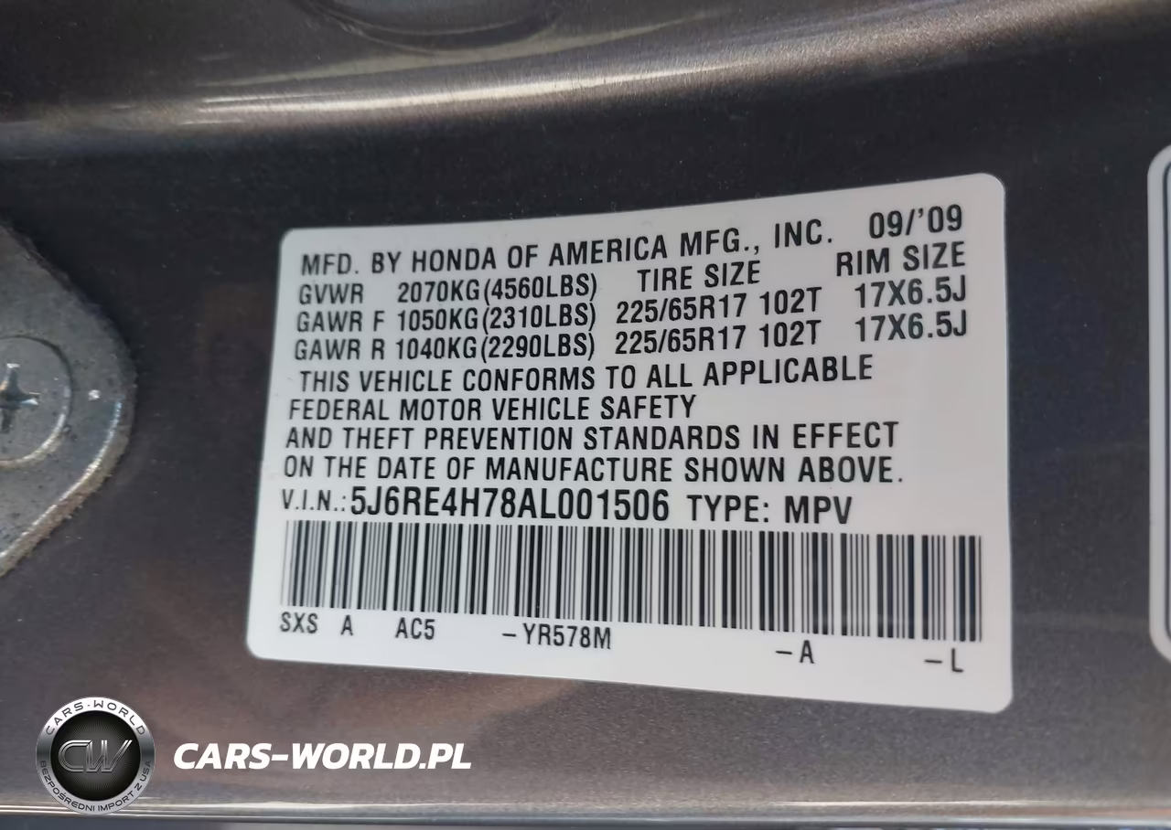 2010 Honda Cr-V Ex-L VIN:5J6RE4H78AL001506 - 9
