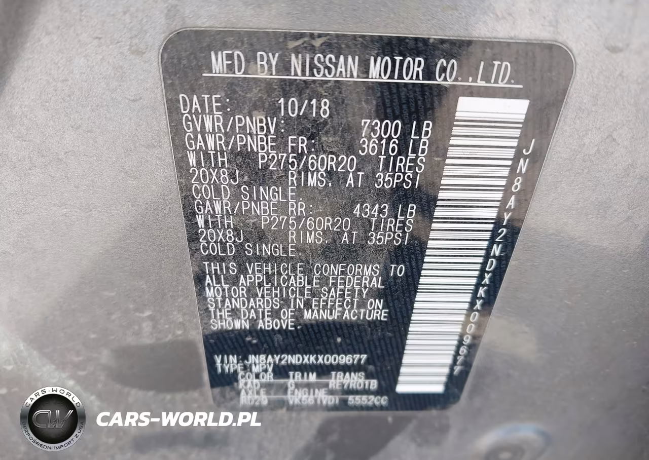 2019 Nissan Armada Sl VIN:JN8AY2NDXKX009677 - 9