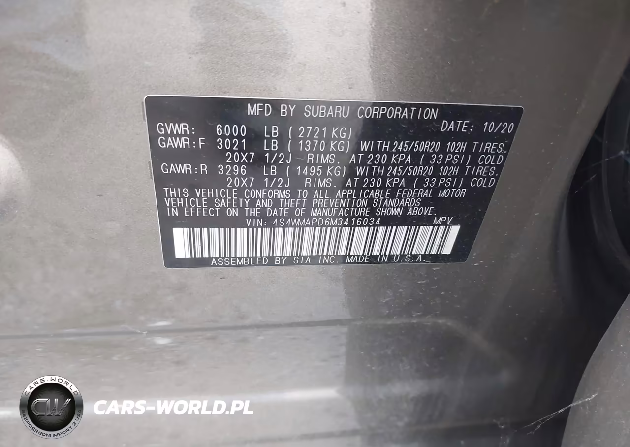 2021 Subaru Ascent Limited VIN:4S4WMAPD6M3416034 - 9